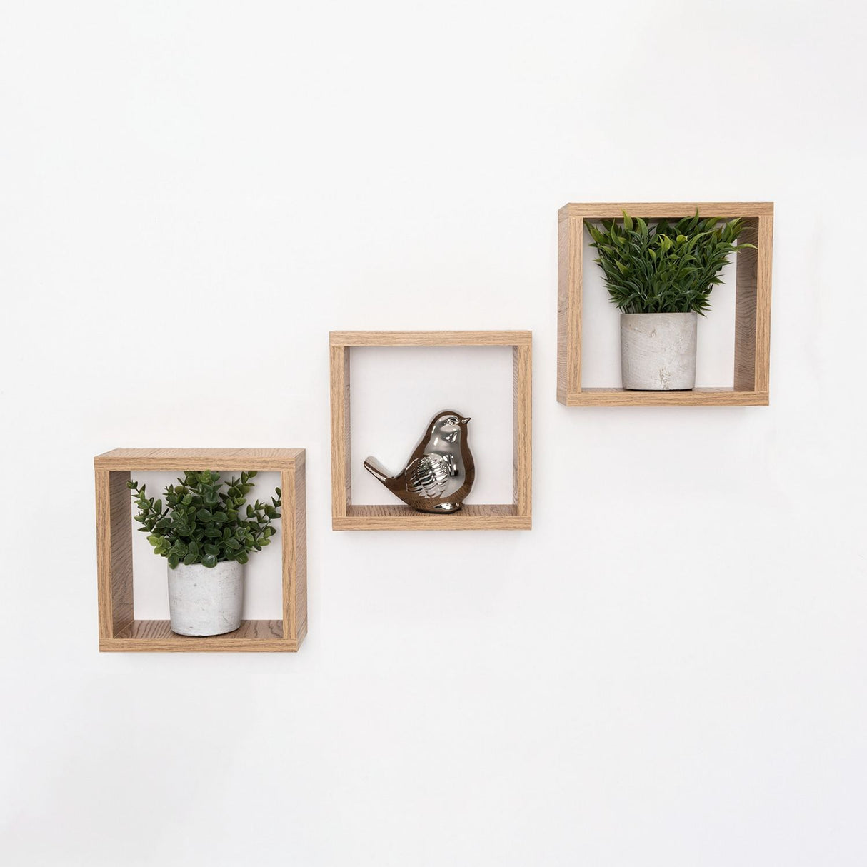 Set de 3 Repisas Eros Rovere 21x21cm Cuadrado con Un Entrepaño - Repisas y Percheros | Bylmo