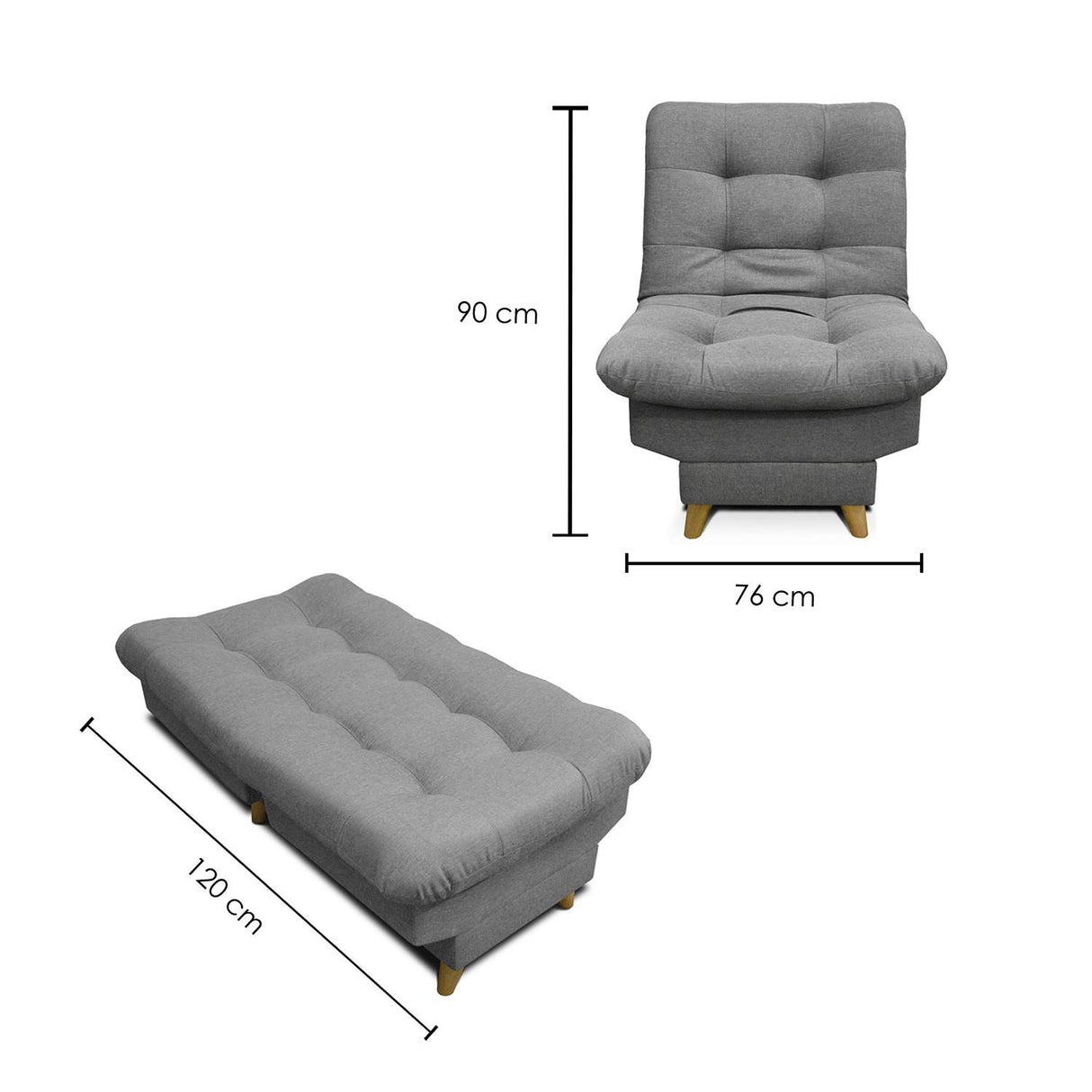 Silla Poltrona Carvallo Gris 76x90cm De Un Puesto Reclinable con Apoya Brazos