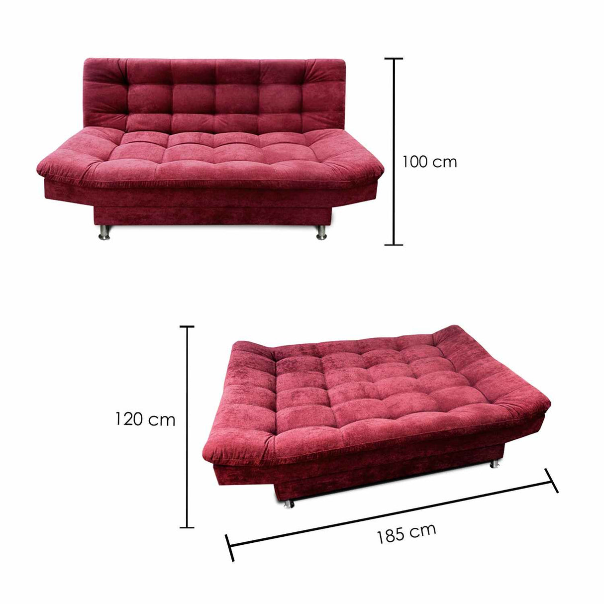 Sofá Cama Esquinero Carvallo Vinotinto 185x100cm De 3 Puestos Reclinable con Apoya Brazos
