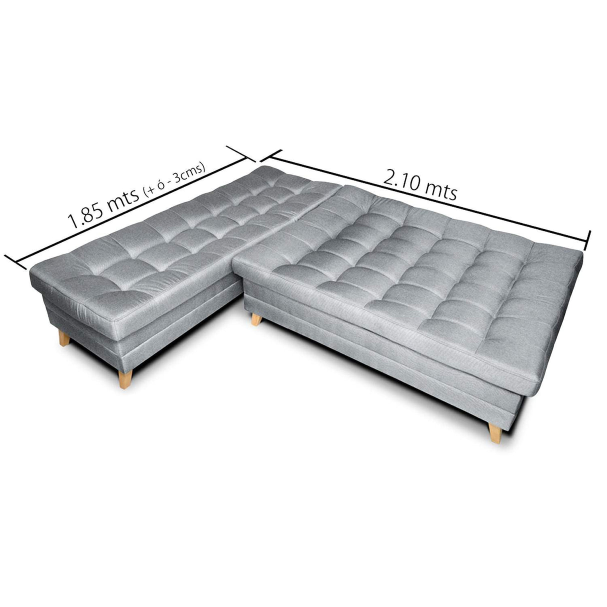 Sofá Cama Esquinero Carvallo Gris 210x90cm De 3 Puestos Reclinable sin Apoya Brazos