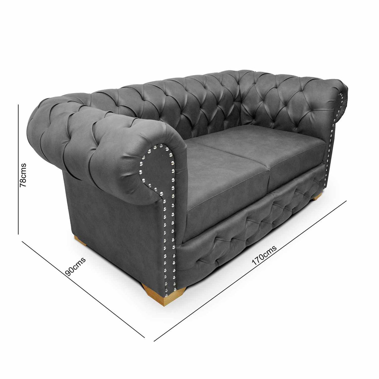 Sofá Chesterfield Cuero Gris 170x78cm De 2 Puestos con Apoya Brazos