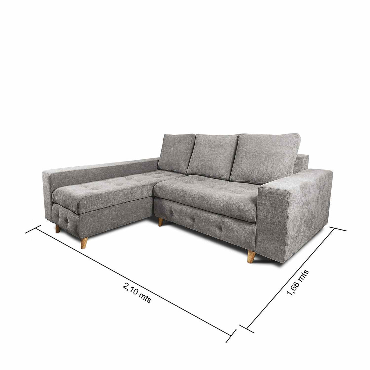 Sofá en L Saona Gris 210x94cm De 3 Puestos con Apoya Brazos