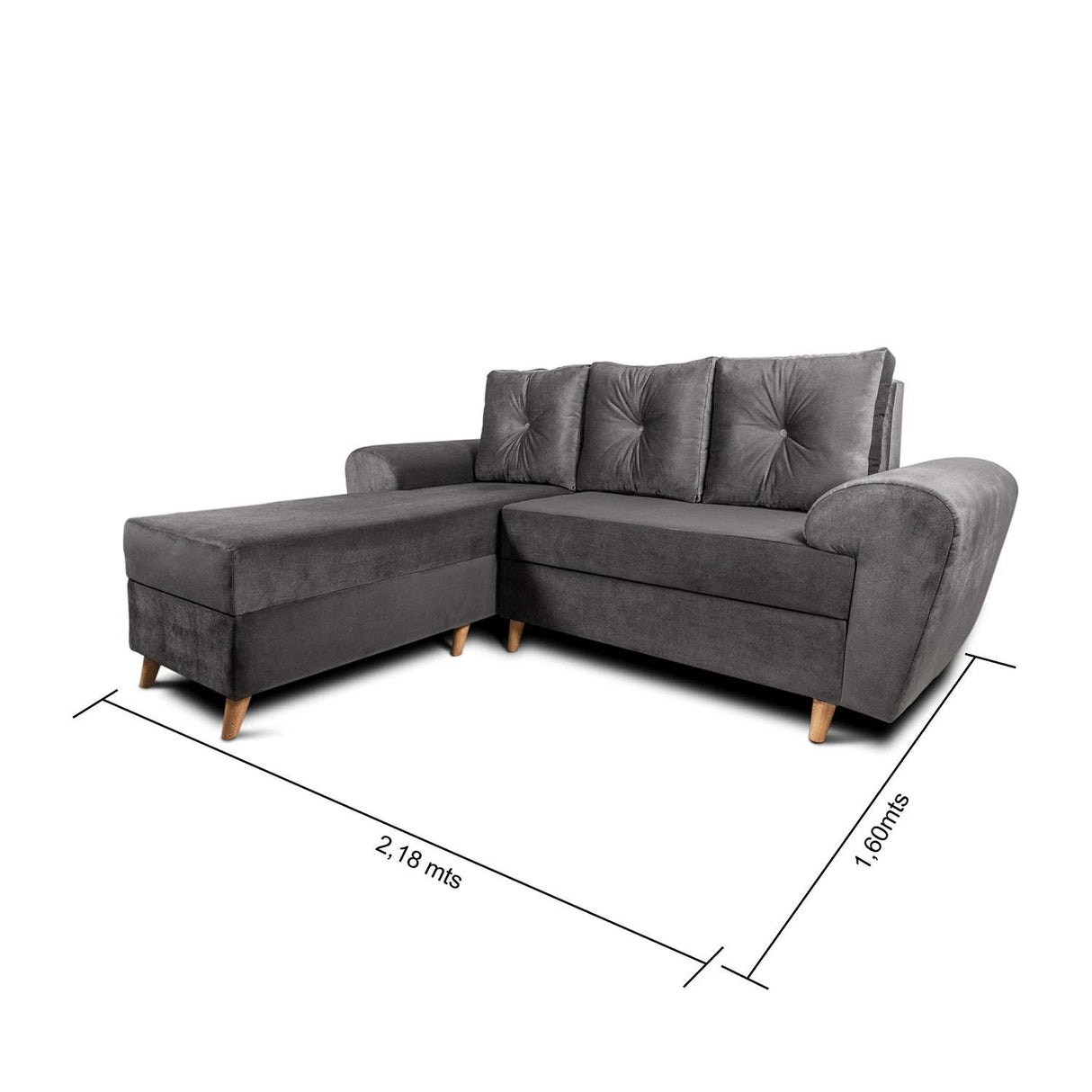 Sofá en L Varenna Gris 218x94cm De 3 Puestos con Apoya Brazos