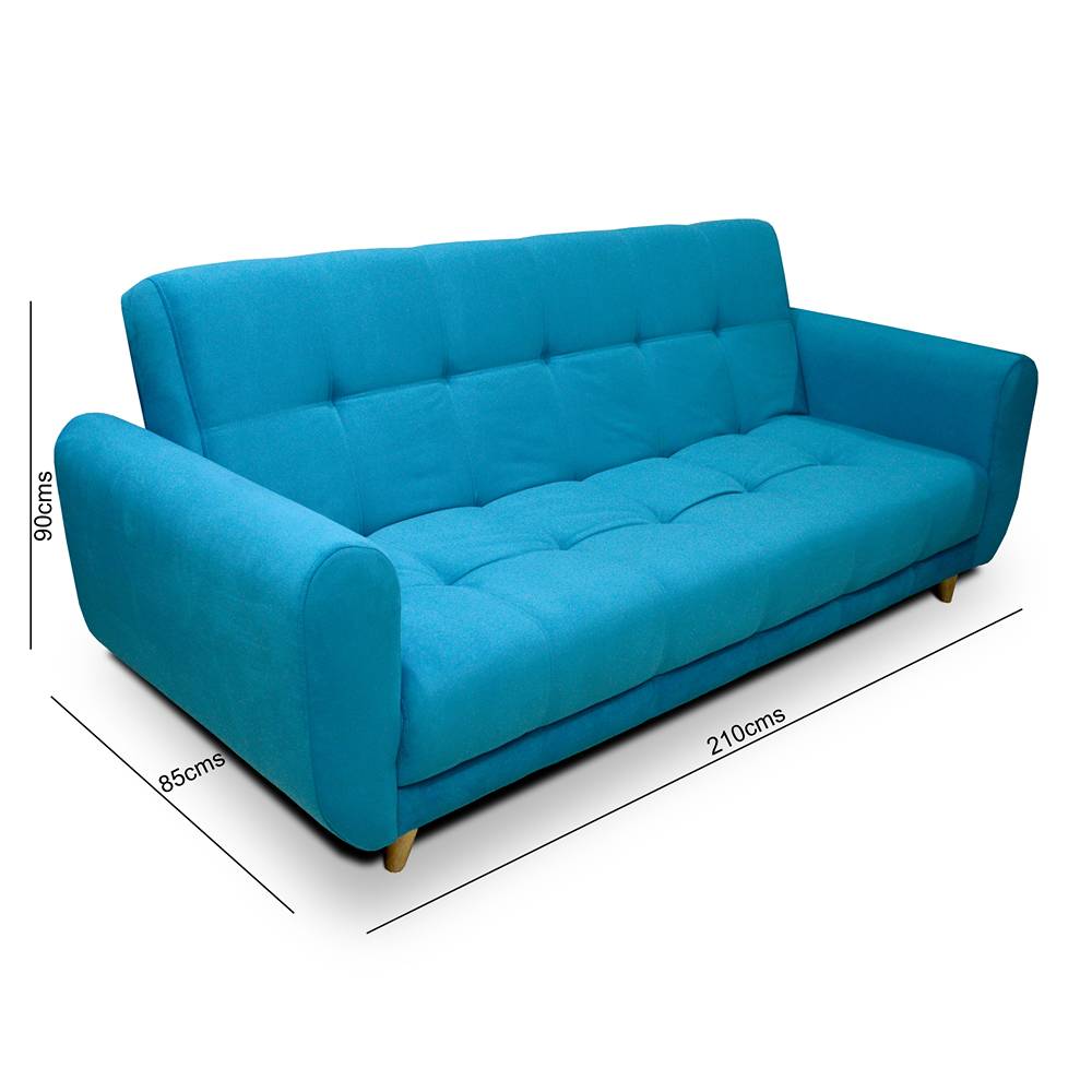 Sofá Cama Archer Azul 210x90cm De 3 Puestos Reclinable con Apoya Brazos