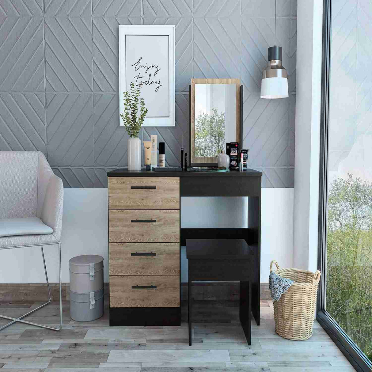 Tocador Kaia Wengue 100x126.7cm con Cuatro Cajones y con Espejo - Tocadores | Bylmo