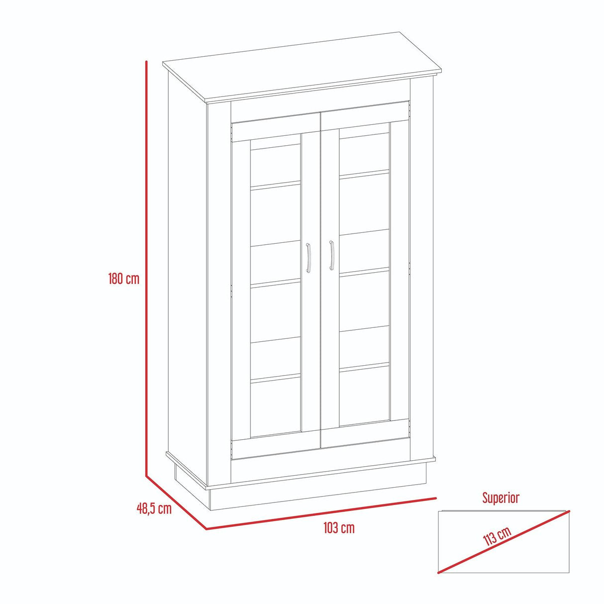 Vitrina Alcamo Niebla 103x180cm con Cuatro Compartimientos - Bifes | Bylmo