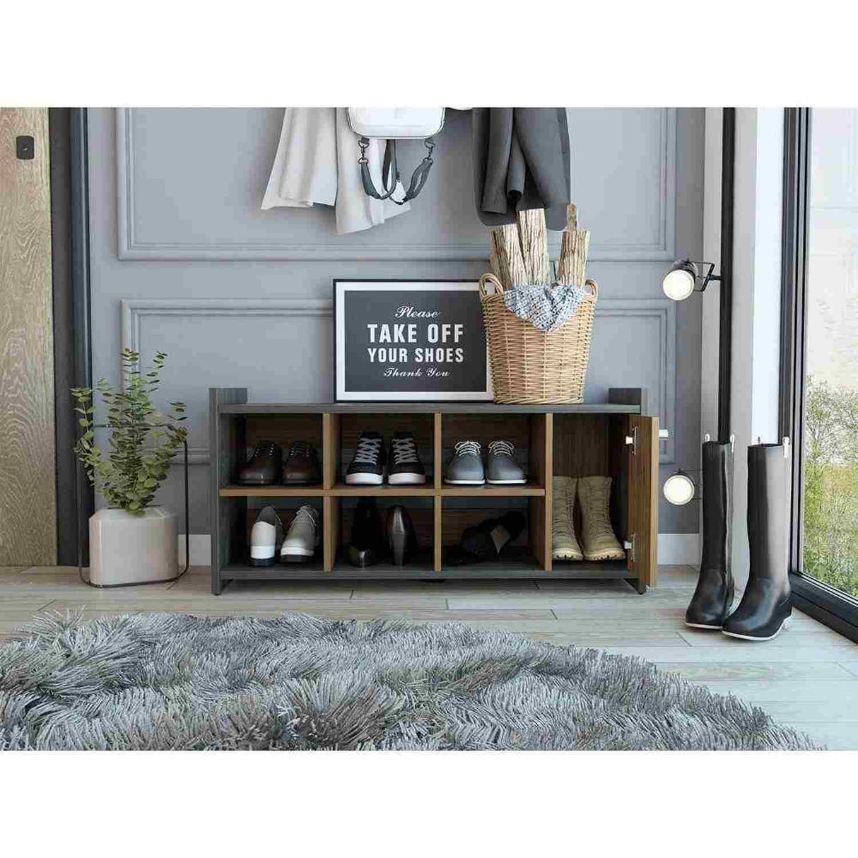 Zapatero Carbón y Gales 100.6x35.7cm Horizontal de Dos Niveles para Doce Pares - Closets | Bylmo