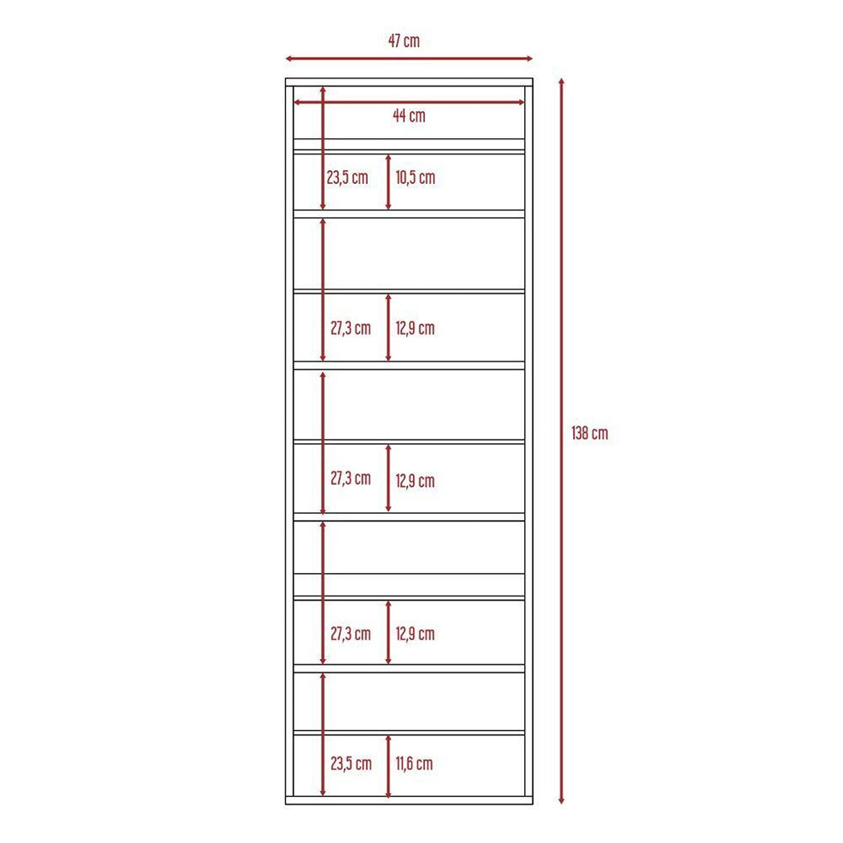 Zapatero de Pared Leto Wengue 47x138cm Vertical de Cinco Niveles para Diez pares de Zapatos - Closets | Bylmo