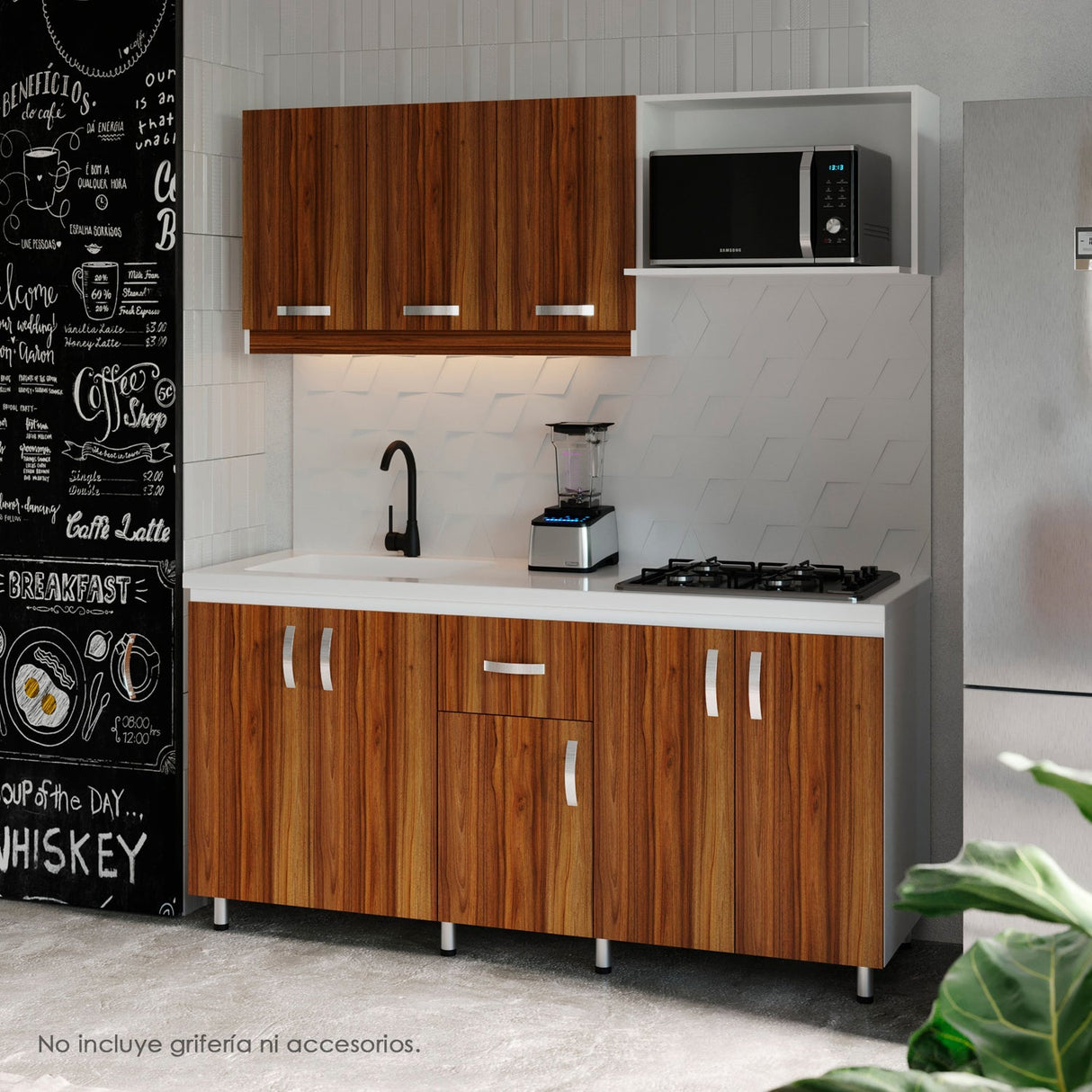 Cocina Ambar Blanco y Gracia 180x213cm Con Meson de Marmol Sintético y Estufa - COCINAS | Bylmo