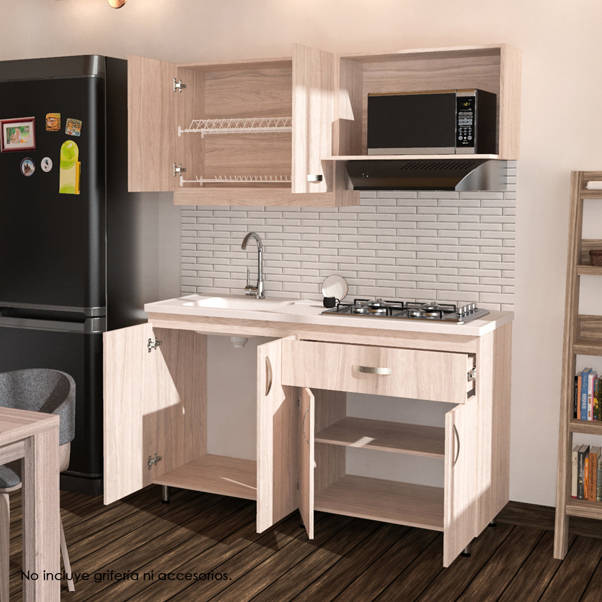 Cocina Ambar Soder y Mali 150 cm Mueble Superior e Inferior con Mesón de Mármol Sintético - Cocinas | Bylmo