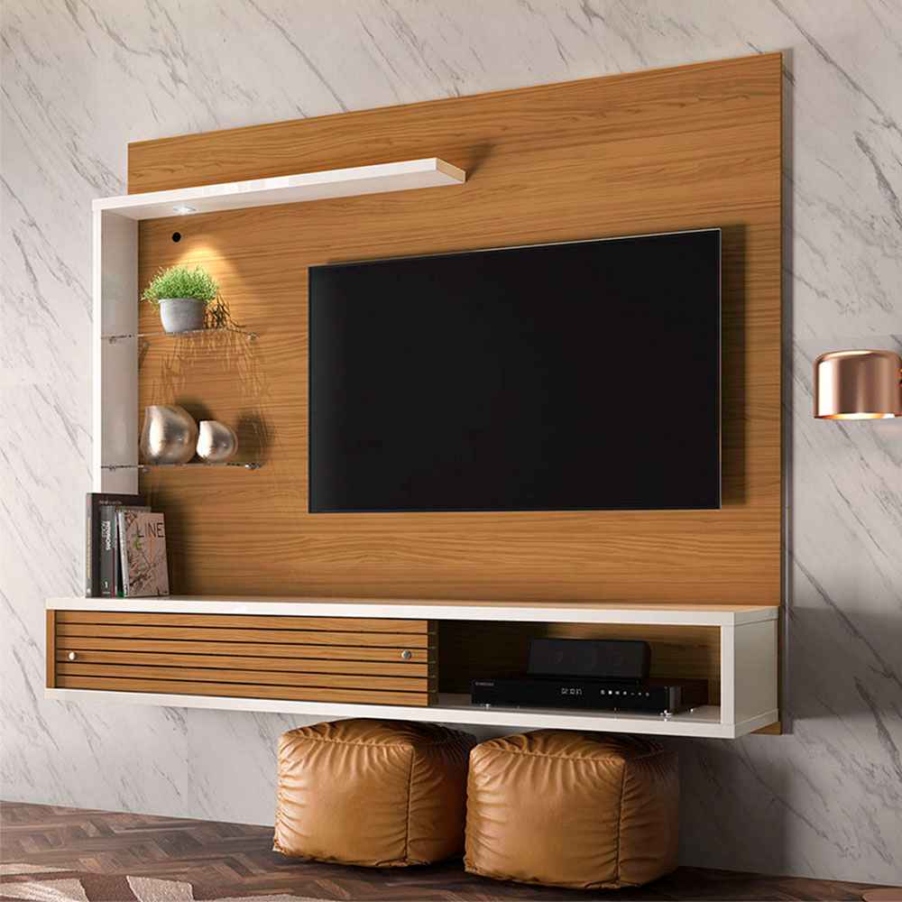 Panel Frizz Cafe y Blanco 160 cm con Dos Puertas y Luz Led - Muebles para TV | Bylmo