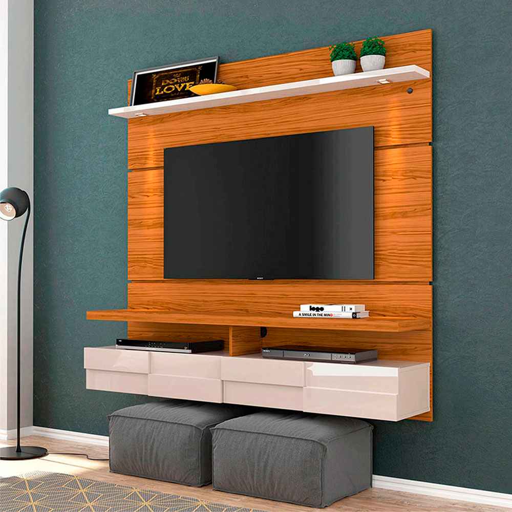 Panel Lana Miel y Blanco 182 cm con Luz Led - Muebles para TV | Bylmo