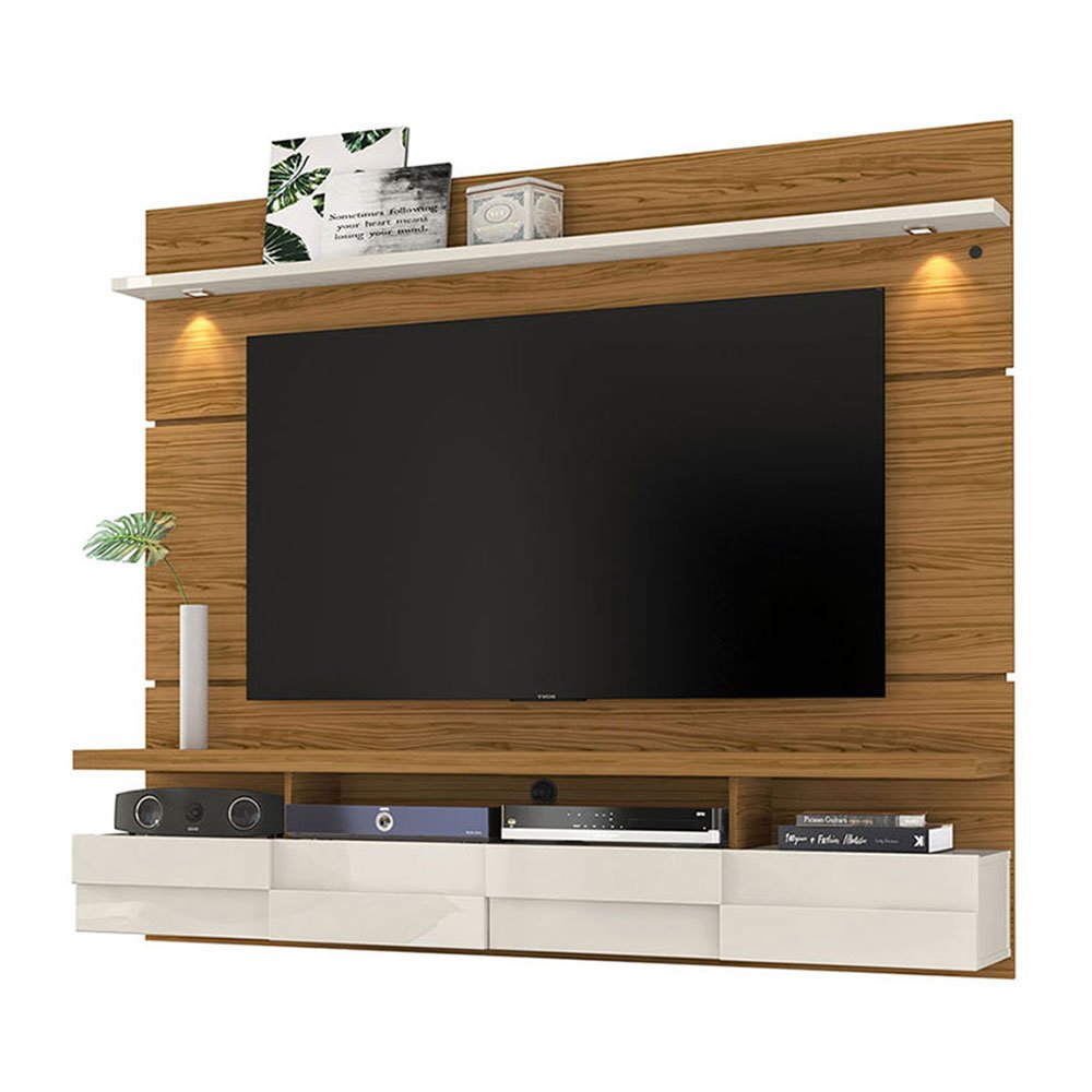 Panel Lana Cafe y Blanco 182 cm con Luz Led - Muebles para TV | Bylmo