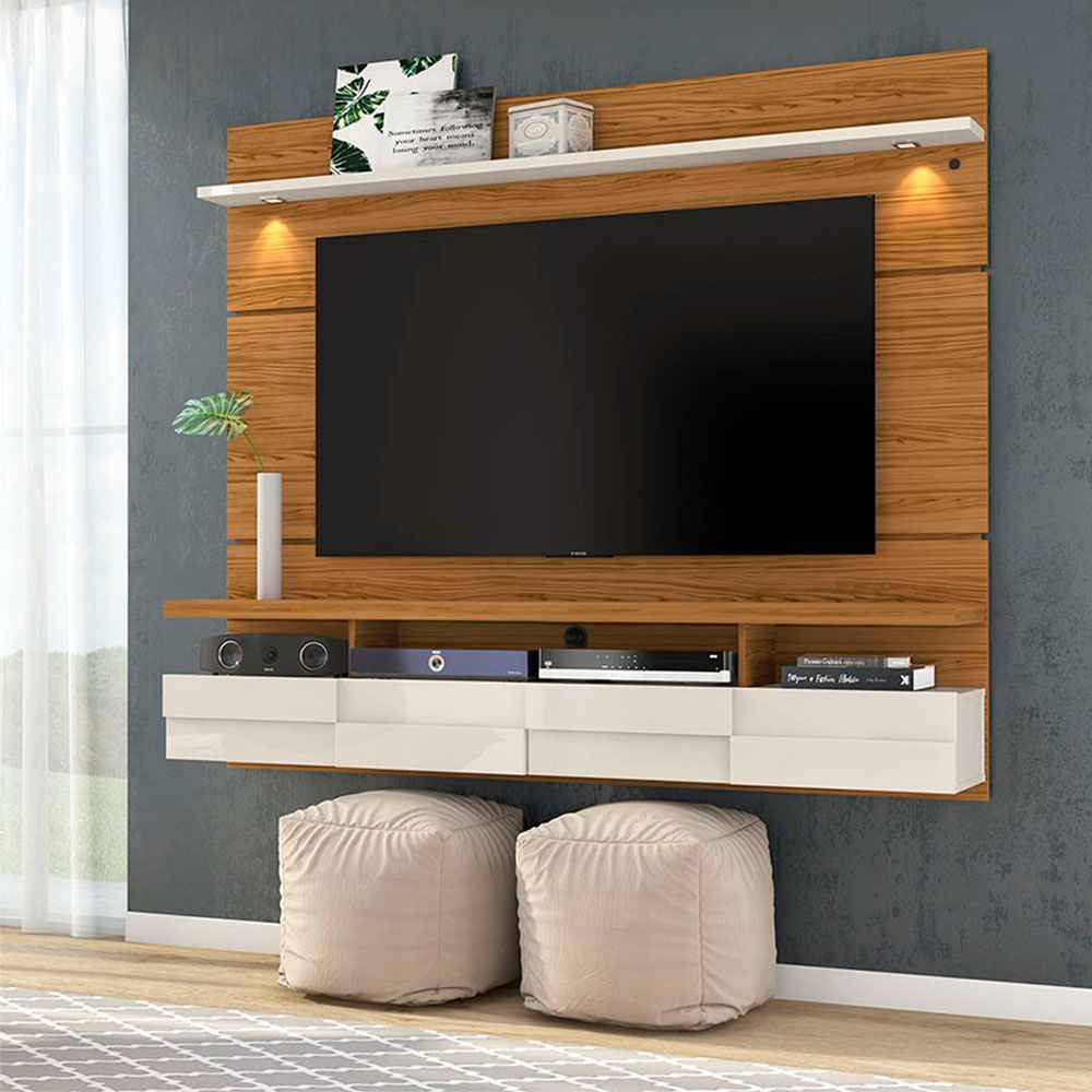 Panel Lana Cafe y Blanco 182 cm con Luz Led - Muebles para TV | Bylmo