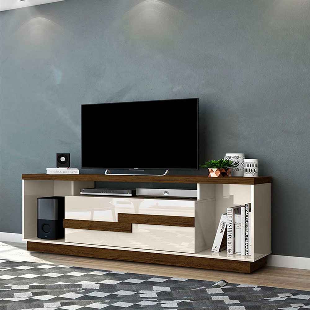 Rack Bia Blanco y Cafe 160 cm con Una Puerta - Muebles para TV | Bylmo