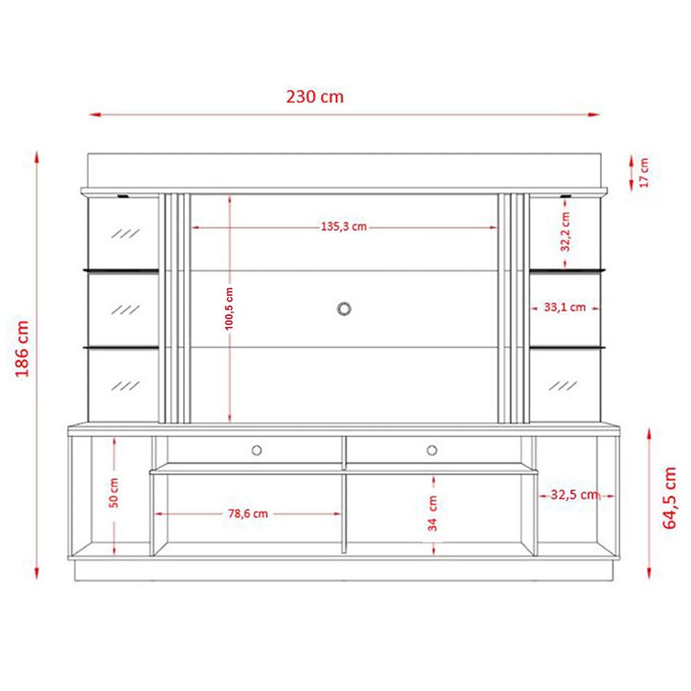 Centro de Entretenimiento Frizz Gold Cafe y Blanco 230 cm con Dos Puertas y Entrepaños de Vidrio - Muebles para TV | Bylmo
