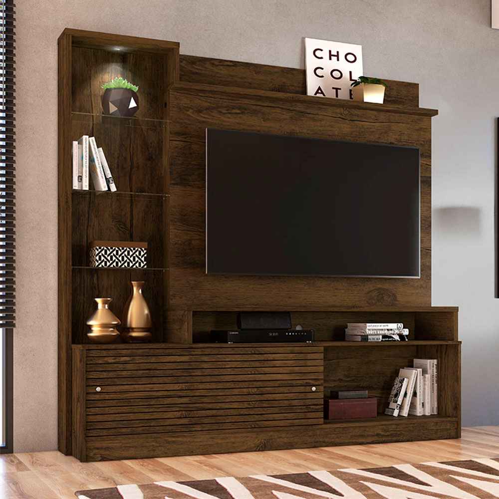 Centro de Entretenimiento Frizz Cafe 183 cm con Dos Puertas y Entrepaños de Vidrio - Muebles para TV | Bylmo