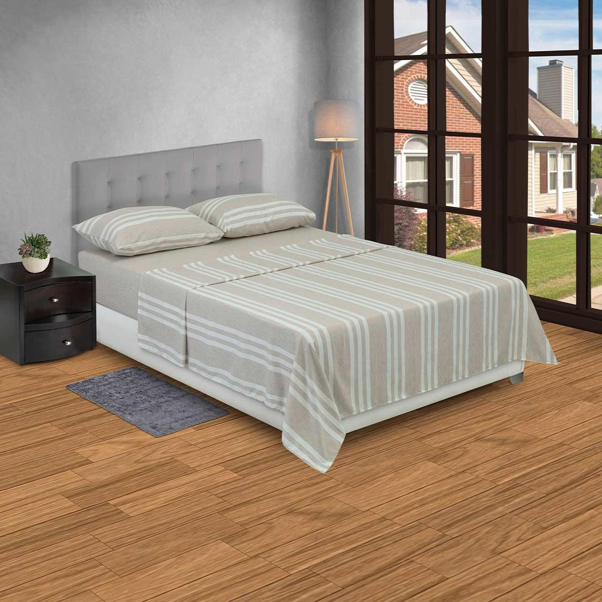 Juego de Sabanas Poliéster Doble 140 cm Curuba con Líneas - Ropa de Cama | Bylmo