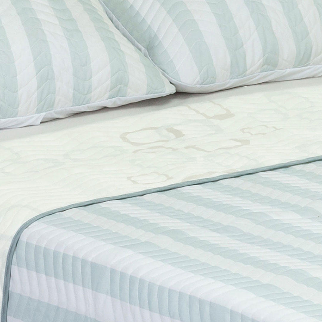 Cubrelecho Español Blanco y Azul para Cama King 200 X 200 Cm Doble Faz de Lineas - Ropa de Cama | Bylmo