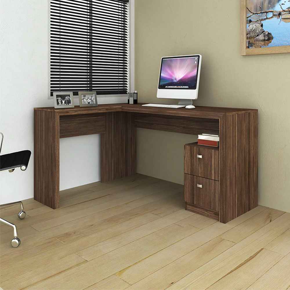 Escritorio en L Athenas Nogal 135 cm con Cajones - Escritorios y Archivadores | Bylmo