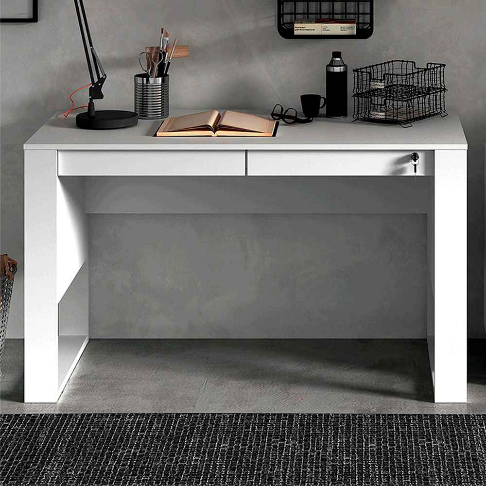 Escritorio Juventus Blanco 127 cm con Cajones con Llave y Revistero - Escritorios y Archivadores | Bylmo