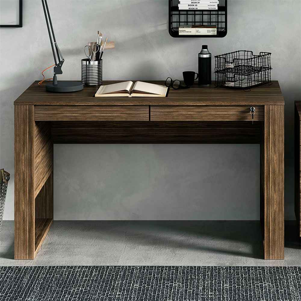 Escritorio Juventus Nogal 127 cm con Cajones con Llave y Revistero - Escritorios y Archivadores | Bylmo