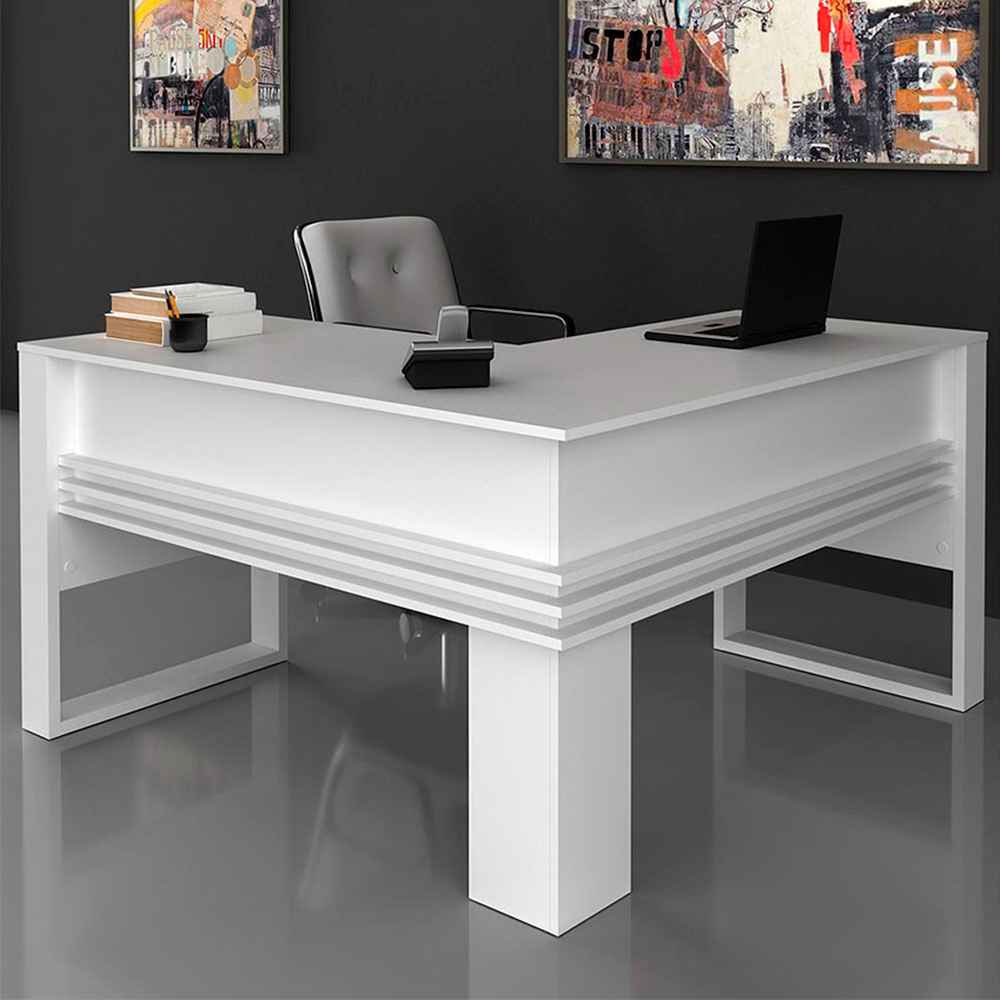 Escritorio en L Arsenal Blanco 136 cm con Revistero - Escritorios y Archivadores | Bylmo