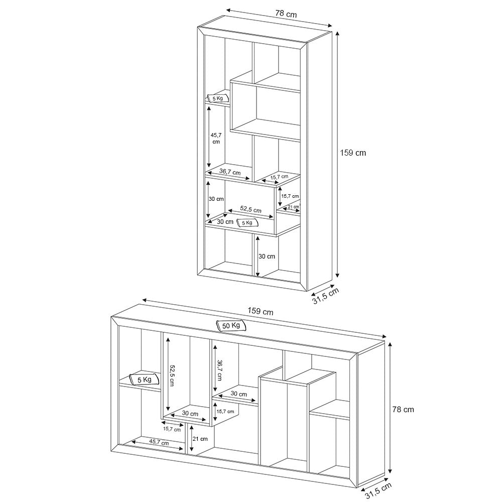Estantería Londres Negro 159x78cm con Ocho Compartimientos - Bibliotecas | Bylmo