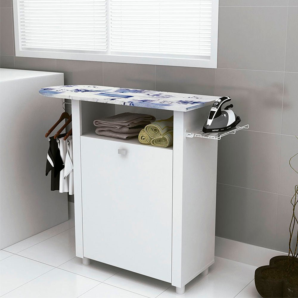 Mesa de Planchar María Blanco 103x85cm con Dos Puertas - Muebles Organizadores | Bylmo