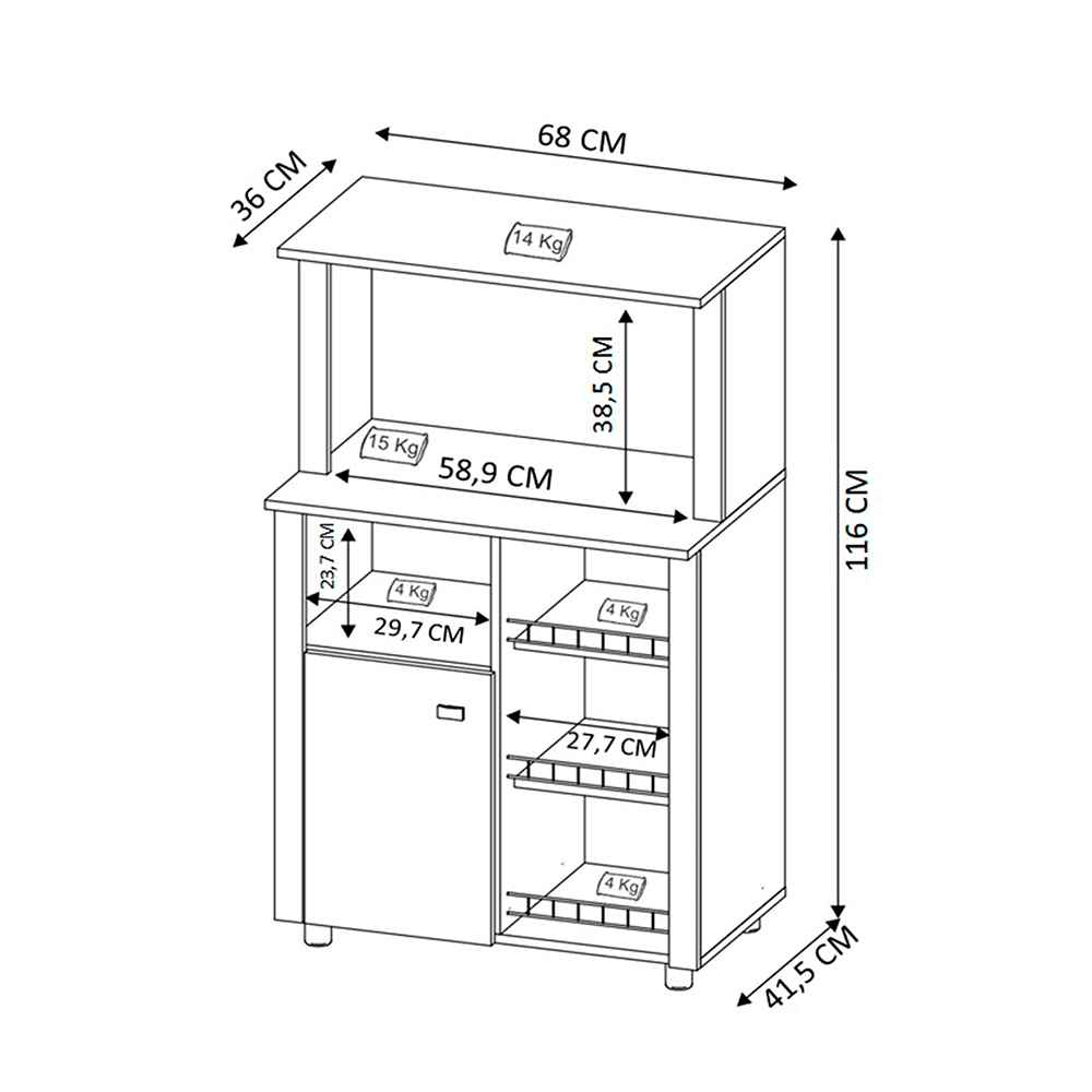 Mueble Auxiliar Burgos Blanco 68 cm con Una Puerta y Entrepaños - Muebles Organizadores | Bylmo