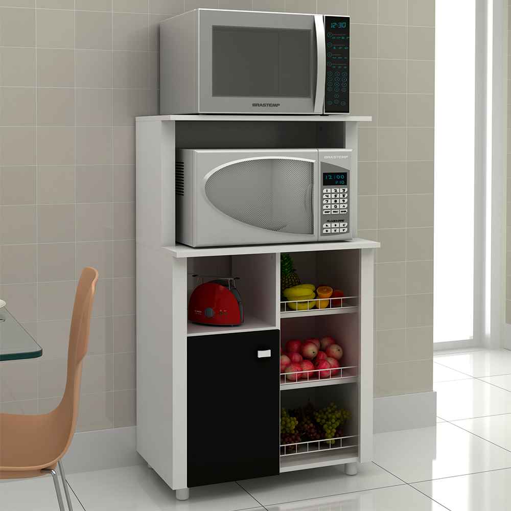 Mueble Auxiliar Burgos Blanco y Negro 68 cm con Una Puerta y Entrepaños - Muebles Organizadores | Bylmo