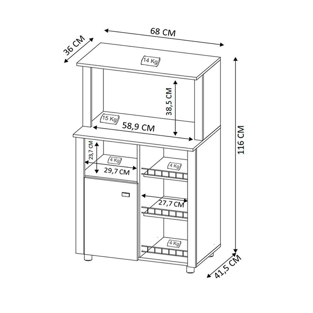 Mueble Auxiliar Burgos Blanco y Negro 68 cm con Una Puerta y Entrepaños - Muebles Organizadores | Bylmo
