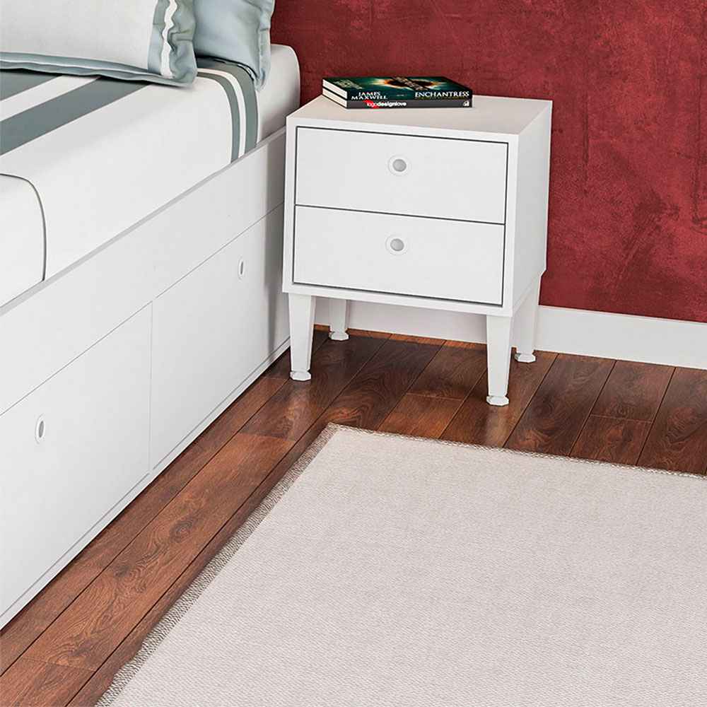 Mesa de Noche Tokio Blanco 39 cm con Dos Cajones - Mesas de Noche | Bylmo