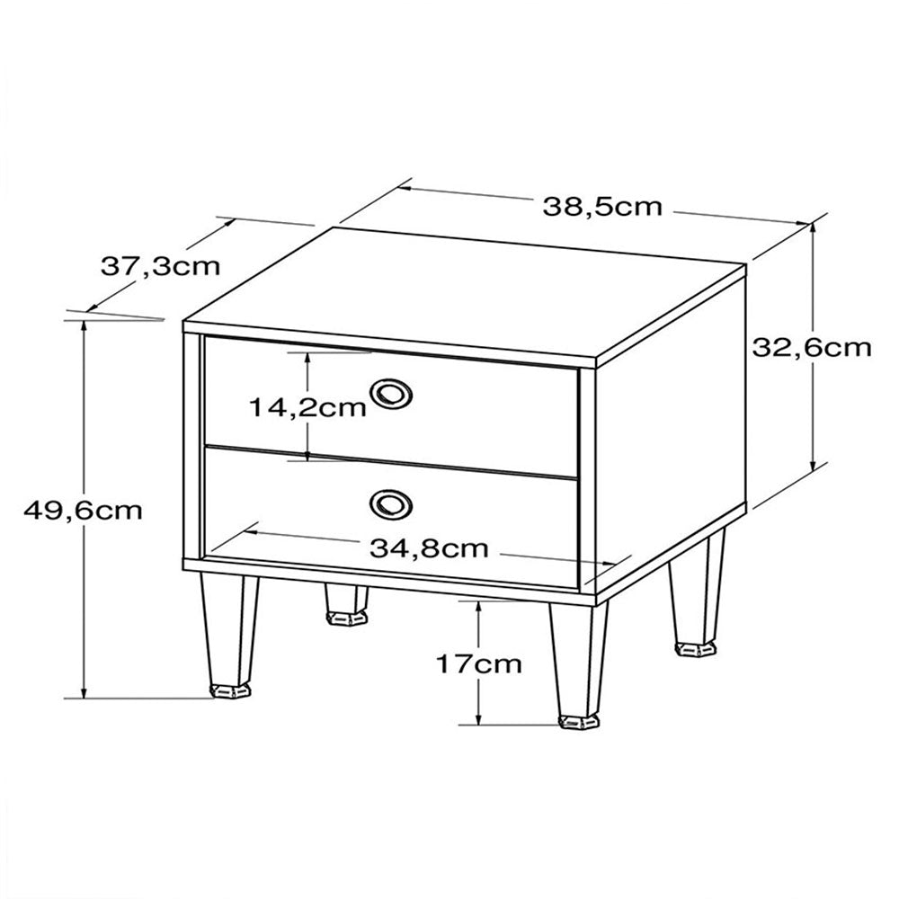 Mesa de Noche Tokio Blanco 39 cm con Dos Cajones - Mesas de Noche | Bylmo
