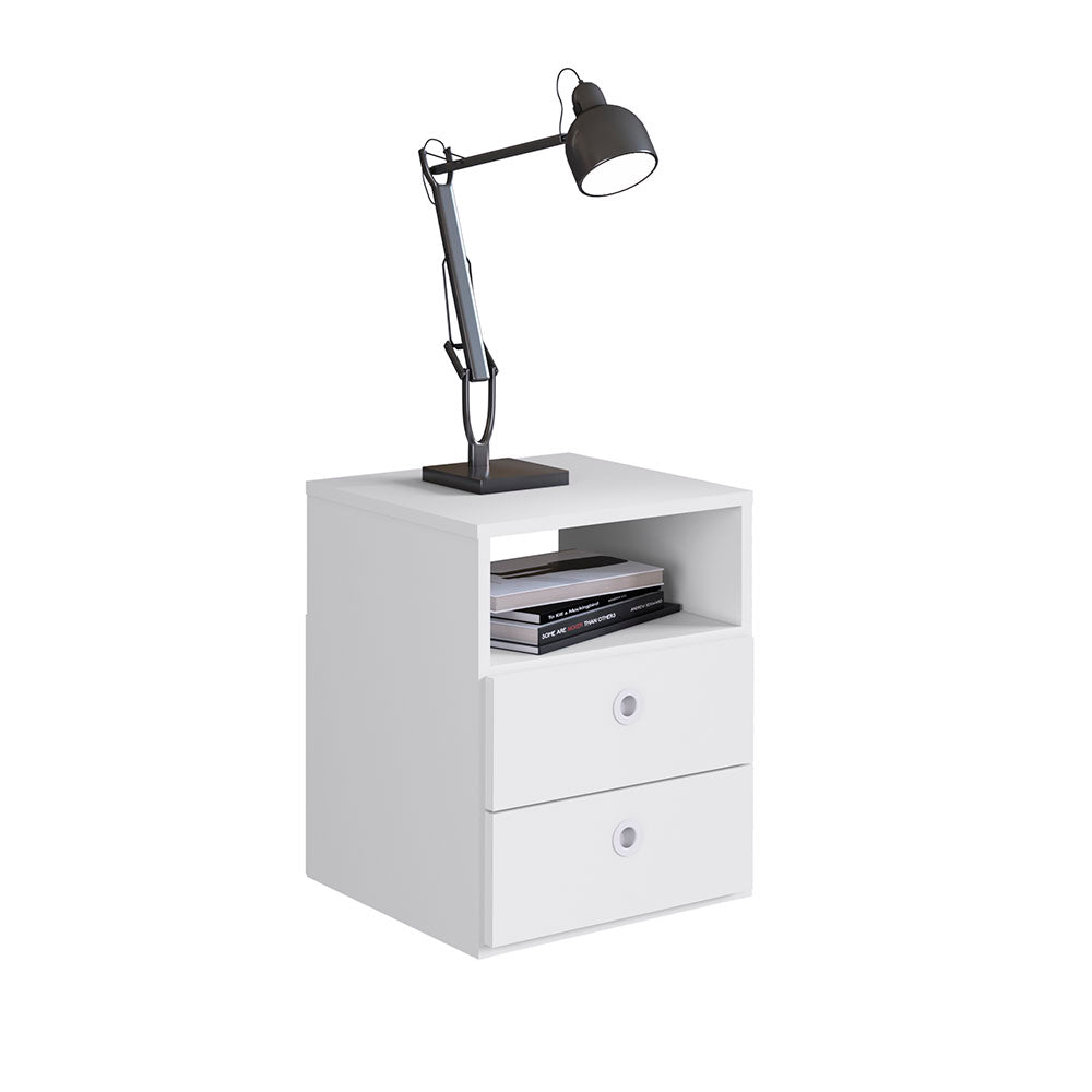 Mesa de Noche Melilla Blanco 38 cm con Dos Cajones - Mesas de Noche | Bylmo
