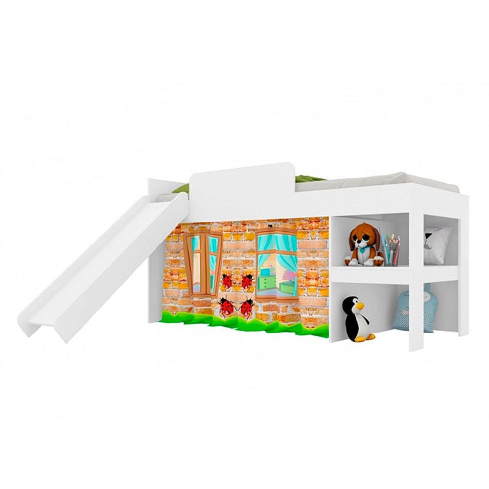 Cama Playground Sencilla 90 cm Blanco con Lisadero - Camas | Bylmo