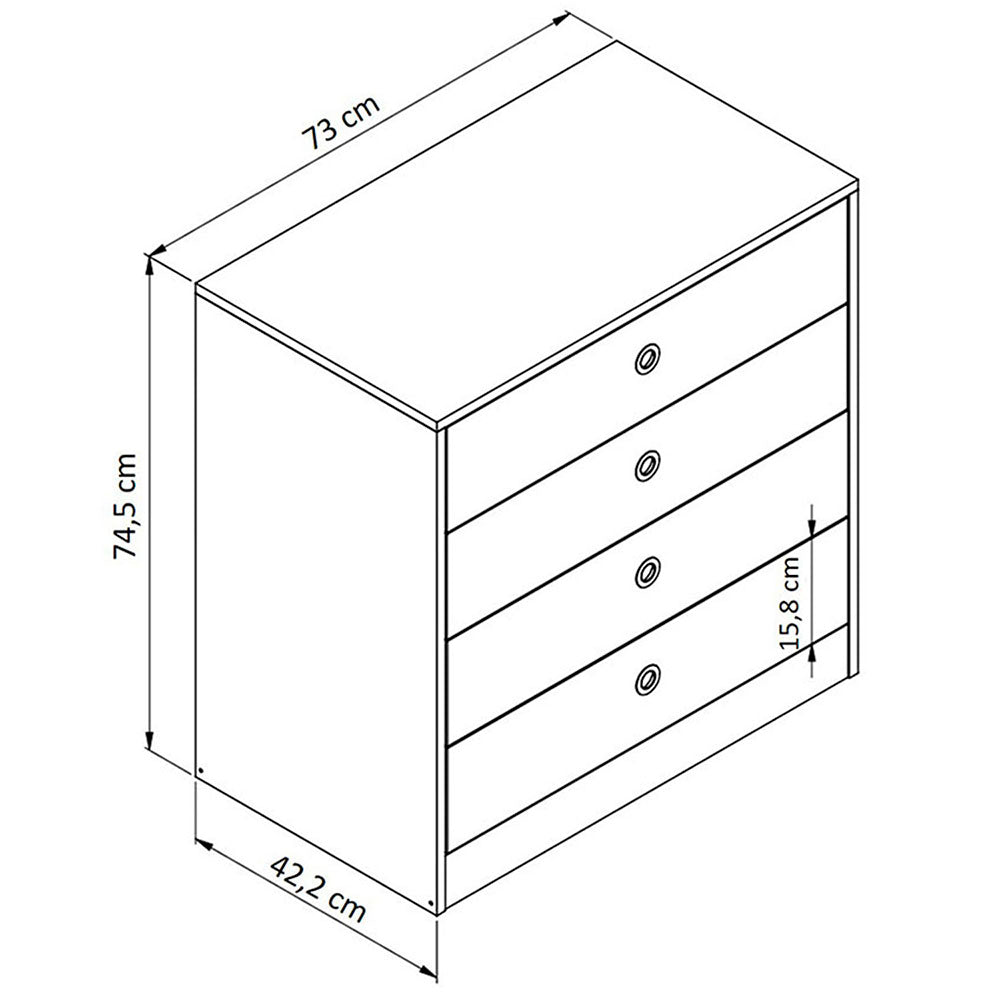 Cómoda Vicente Blanco 73 cm con Cuatro Cajones - Cajoneras | Bylmo