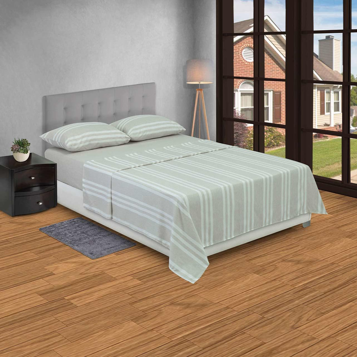 Juego de Sabanas Poliéster Doble 140 cm Beige con Líneas - Ropa de Cama | Bylmo