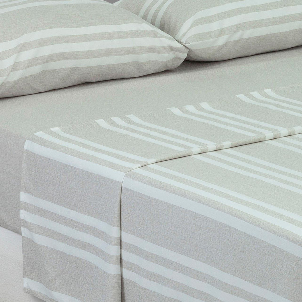 Juego de Sabanas Poliéster Doble 140 cm Beige con Líneas - Ropa de Cama | Bylmo