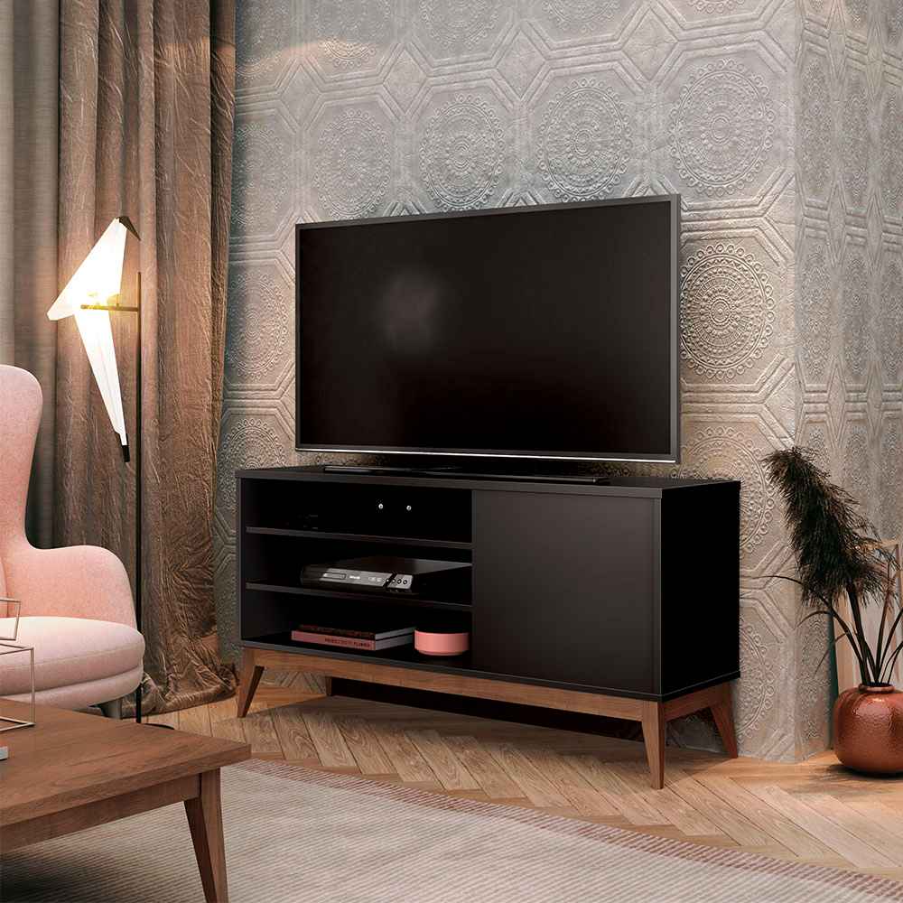Rack Vince Cafe y Negro 116 cm con Una Puerta - Muebles para TV | Bylmo