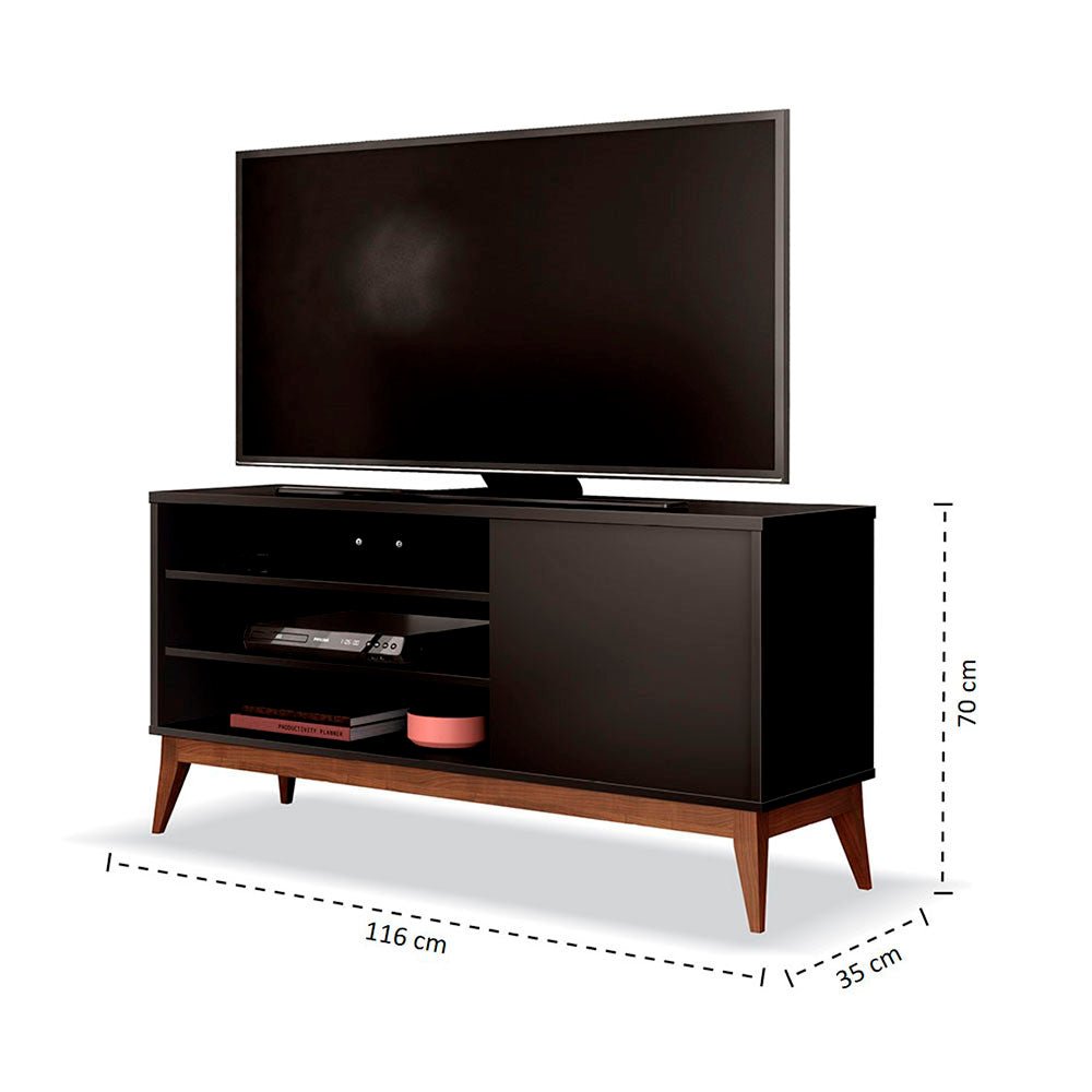 Rack Vince Cafe y Negro 116 cm con Una Puerta - Muebles para TV | Bylmo