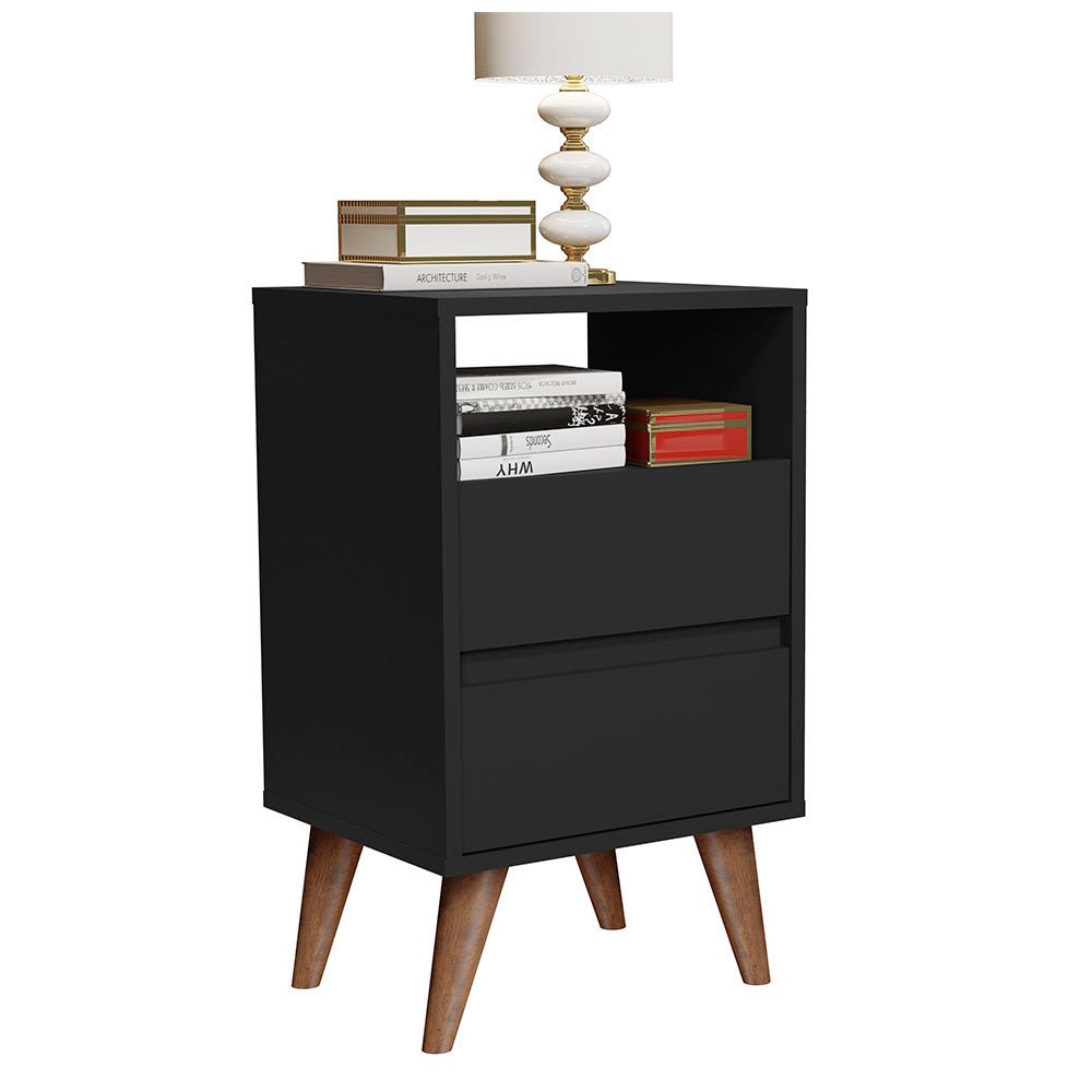 Mesa de Noche Classic Negro 38x65cm con Dos Cajones y con Un Compartimiento - Mesas de Noche | Bylmo