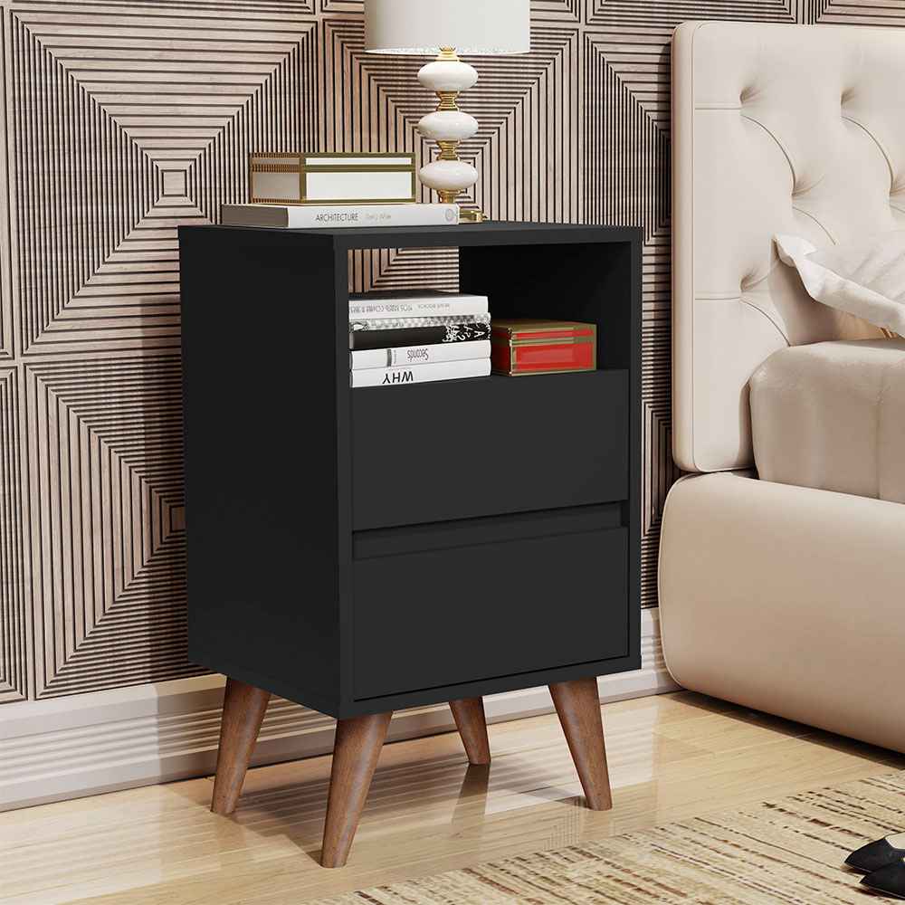 Mesa de Noche Classic Negro 38x65cm con Dos Cajones y con Un Compartimiento - Mesas de Noche | Bylmo