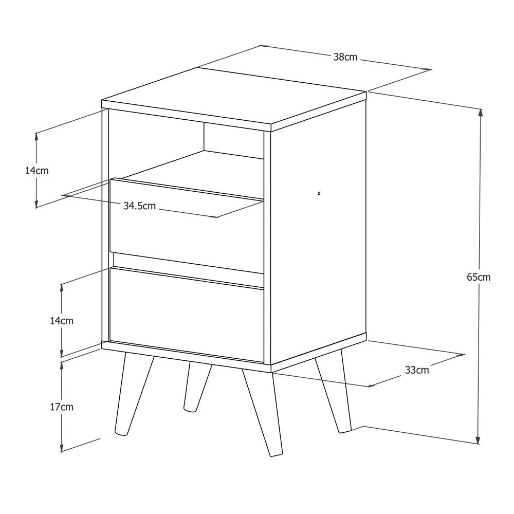 Mesa de Noche Classic Negro 38x65cm con Dos Cajones y con Un Compartimiento - Mesas de Noche | Bylmo