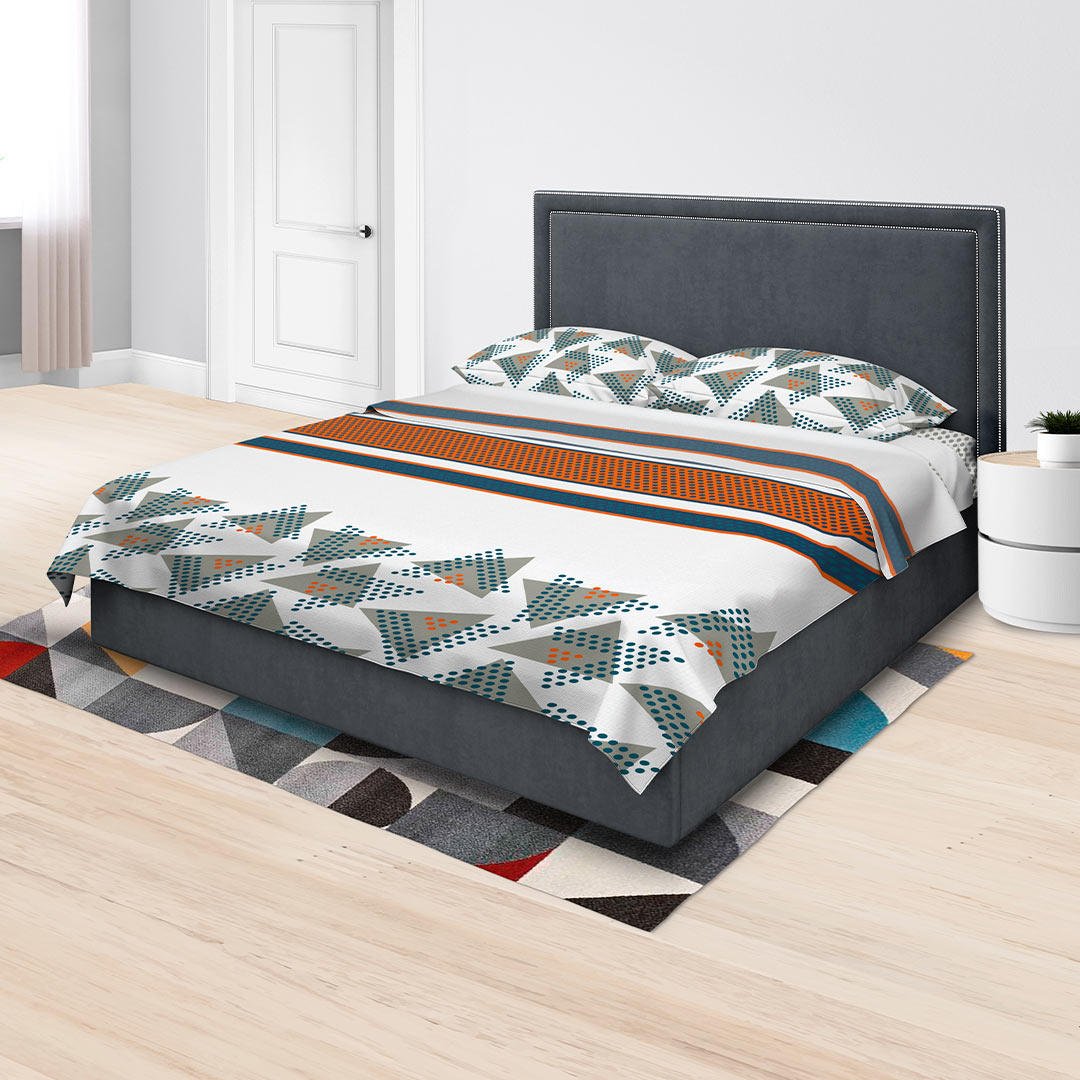 Juego de Sabanas Algodón 180 Hilos King 200 cm Blanco con Figuras Geométricas - Ropa de Cama | Bylmo