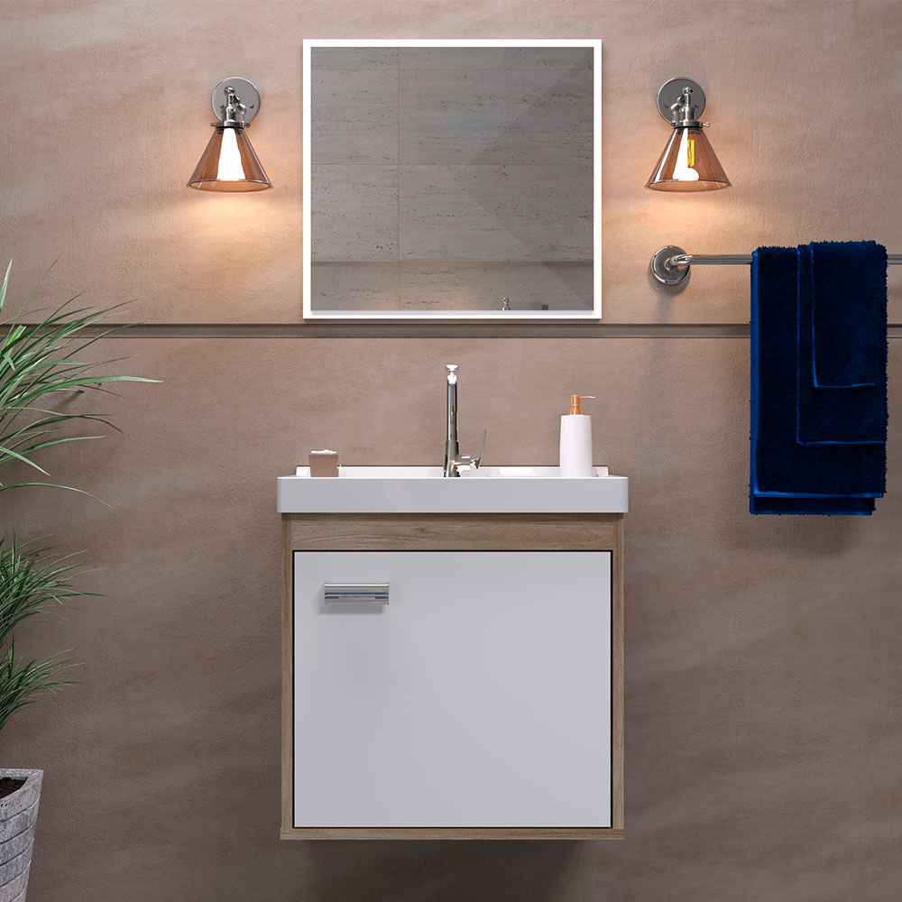 Mueble Capella Almendra y Blanco 40 cm con Espejo y Una Puerta - Gabinetes | Bylmo