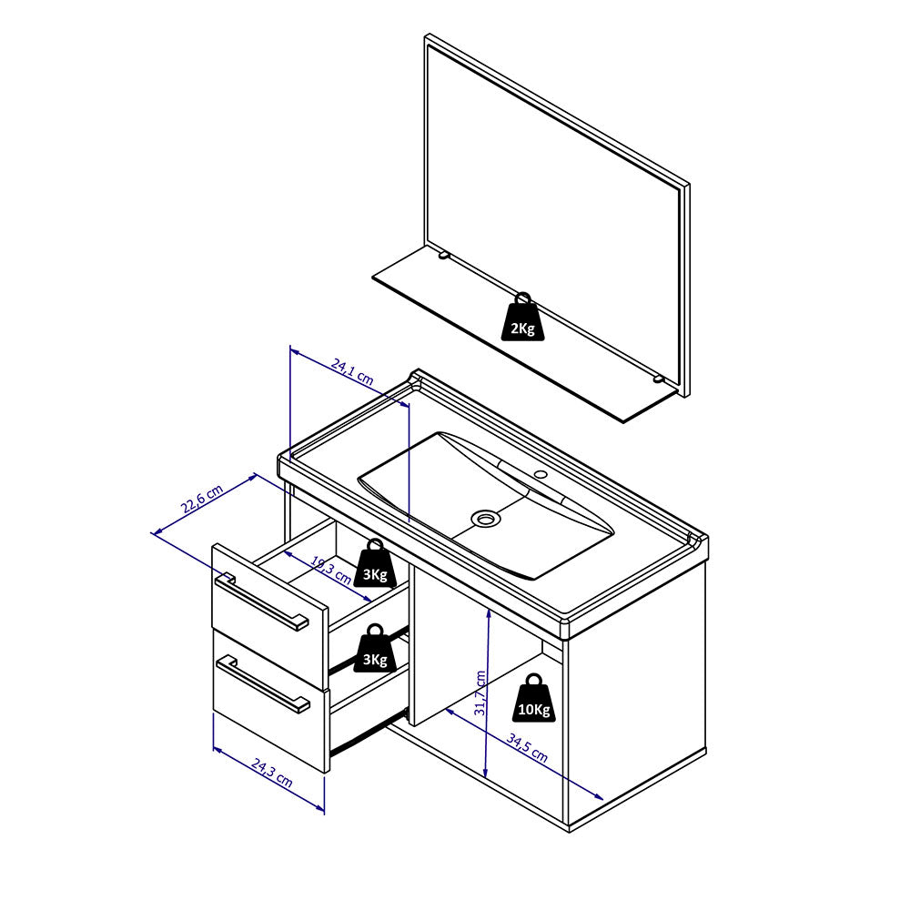 Mueble Salvatore Savana y Blanco 63 cm con Espejo, Una Puerta y Dos Cajones - Gabinetes | Bylmo