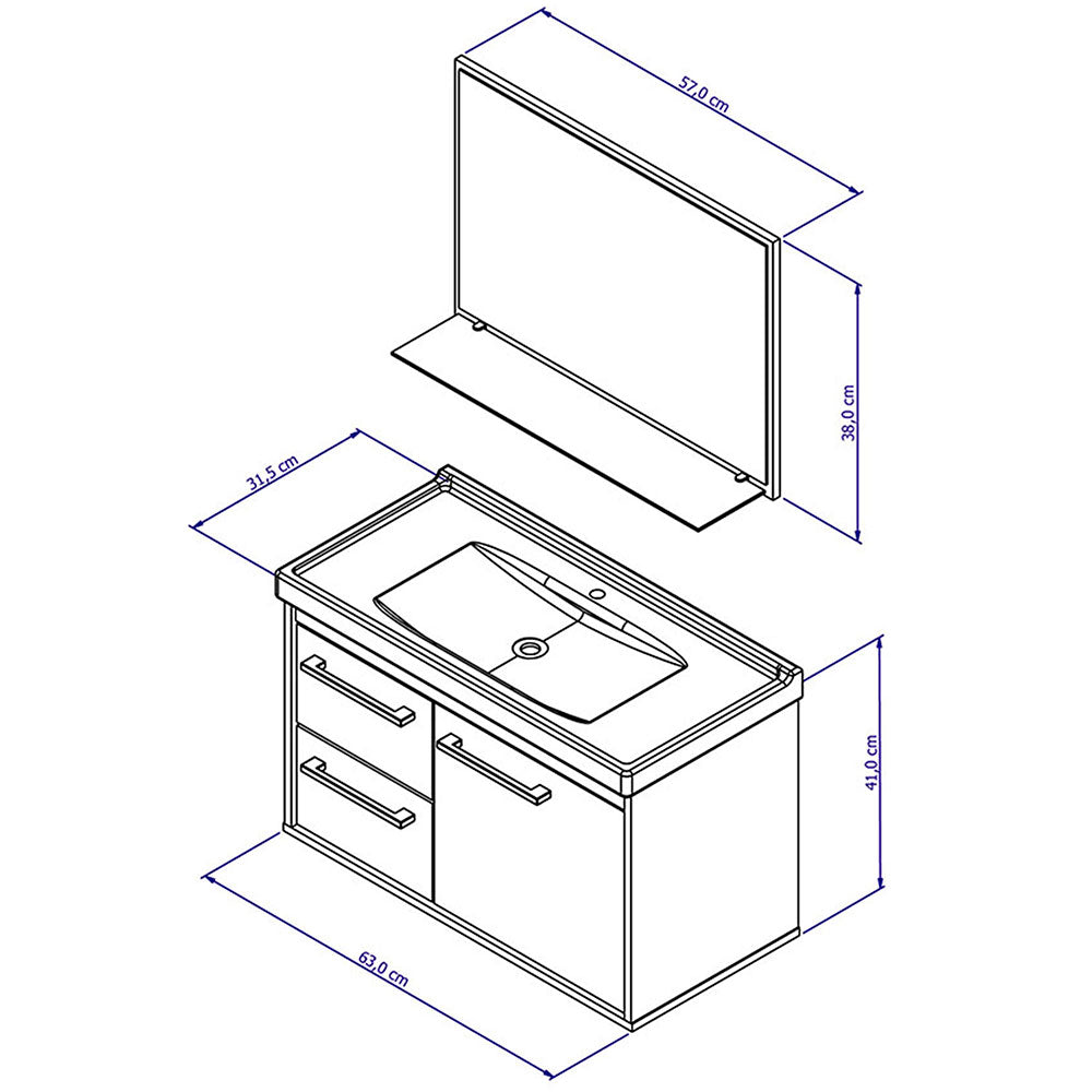 Mueble Salvatore Savana y Blanco 63 cm con Espejo, Una Puerta y Dos Cajones - Gabinetes | Bylmo