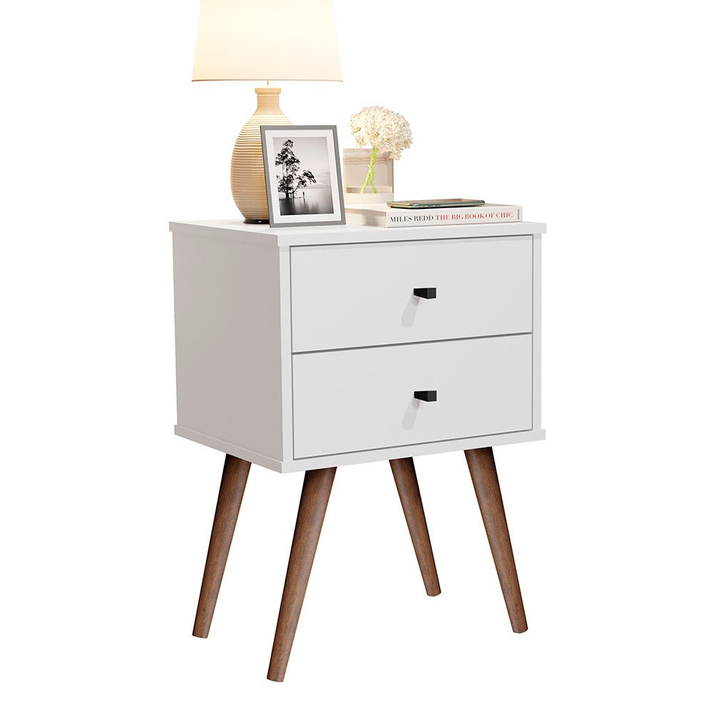 Mesa de Noche Croacia Blanco 45 cm con Dos Cajones - Mesas de Noche | Bylmo