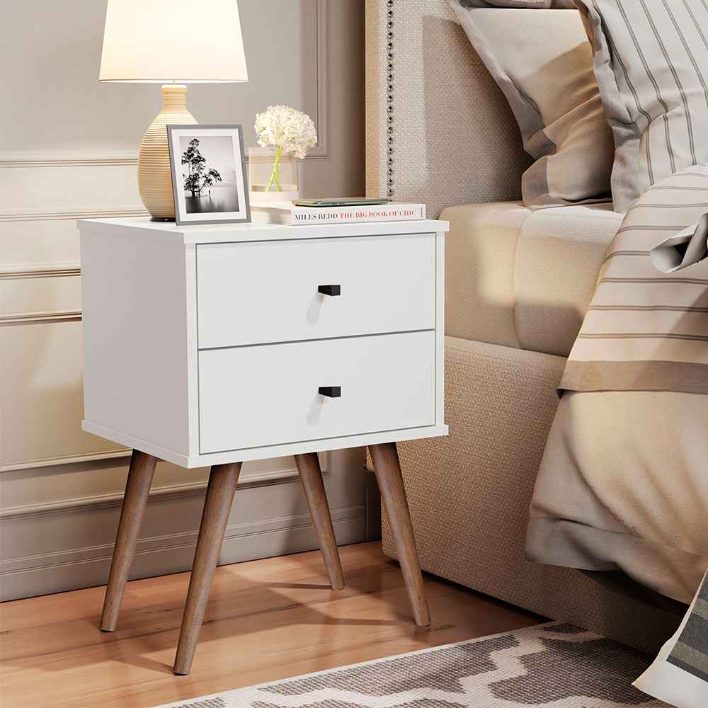 Mesa de Noche Croacia Blanco 45 cm con Dos Cajones - Mesas de Noche | Bylmo